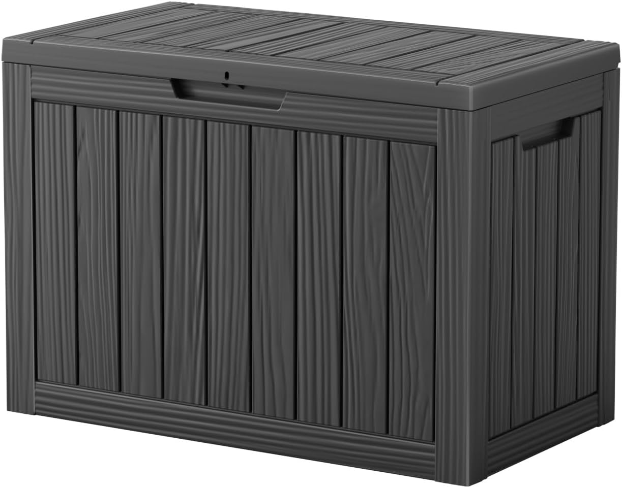 Vixzen 46 Gallon Resin Deck Box, Lockable Outdoor Storage Box for Patio Cushions Storage Furniture,Garden Tools, Pool Supplies, Weatherproof and UV Resistant,Black