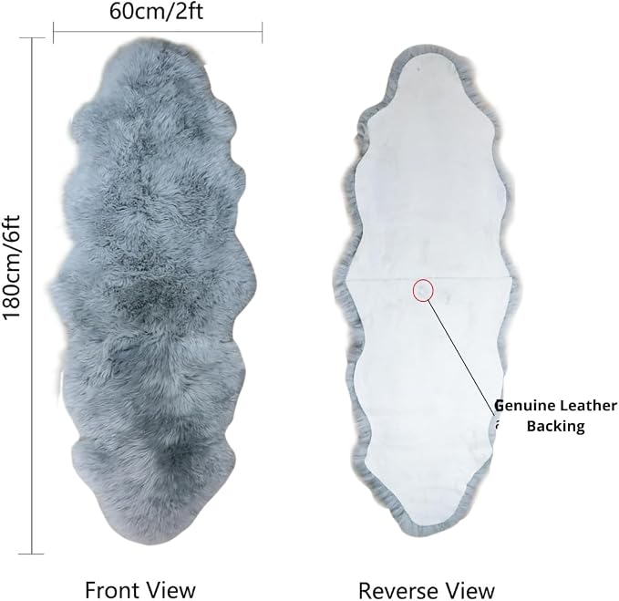 Woolous Gray Sheepskin Rug 2x6 ft - Genuine New Zealand Sheep Skin Runner Rug, Soft Thick Natural Double Pelt Rug for Bedroom, Living Room, and Bedside Decor | Genuine New Zealand sheepskin double pelt with soft thick wool. Ideal as gray runner rug, be...