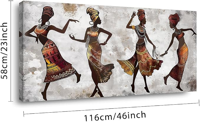 Ggaafet Brown African American Wall Art for Living Room Canvas Painting Prints Black Women Dancing Art Deco Modern Artwork Office Bedroom Family Room Decor Large