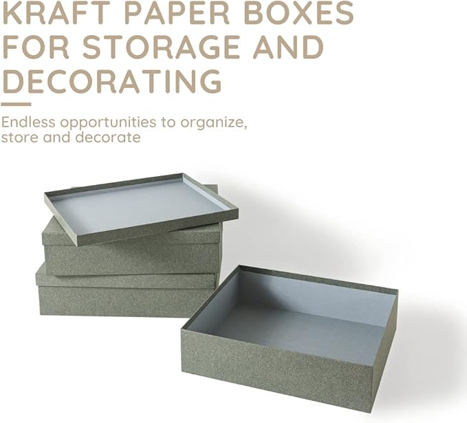 Soul & Lane Decorative Storage Boxes with Lids, Paper Storage Box Set for Keepsakes and Photos, Decorative Boxes for Home Decor, Stationery, Office Organizers, Gray Kraft