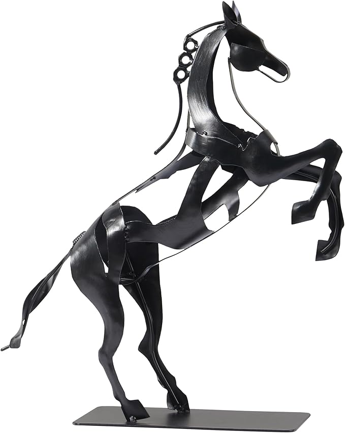 SunBlogs Art Metal Horse Statue Décor, Handmade & Hand-Painted Modern Western Horse Decoration, Rustic Iron Sculpture Gifts for Home Office for Horse Lovers (Black)