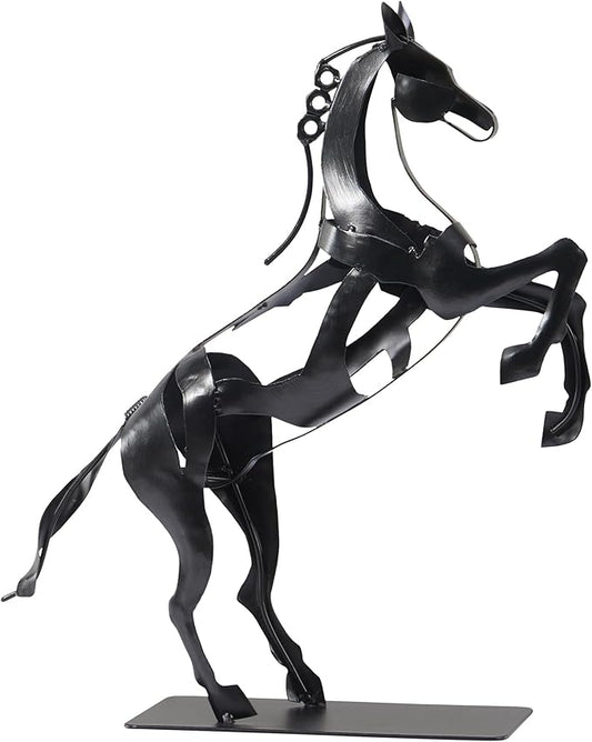 SunBlogs Art Metal Horse Statue Décor, Handmade & Hand-Painted Modern Western Horse Decoration, Rustic Iron Sculpture Gifts for Home Office for Horse Lovers (Black)