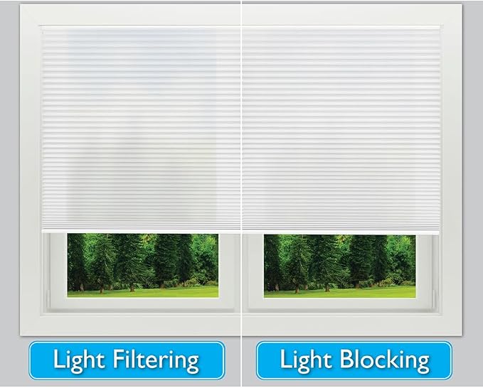 Redi Shade No Tools Easy Lift Trim-at-Home Cordless Pleated Light Filtering Fabric Shade White, 36" W x 64" L, (Fits windows 19"- 36")