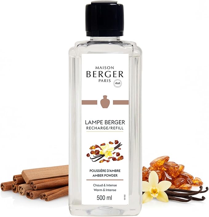 Maison Berger Amber Powder Lampe Berger Refill, 500 ml (16.9 fl oz), 2-in-1 Catalytic System, Neutralizes Odors and Diffuses Fragrance, Rose, Cinnamon, Pepper, Amber, Made in France