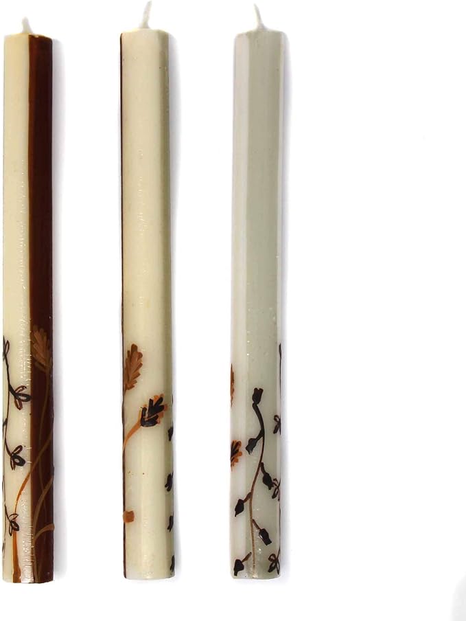 Global Crafts Kiwanja Design - Hand-Painted Taper Candles - Unscented South African Candles Set of 3