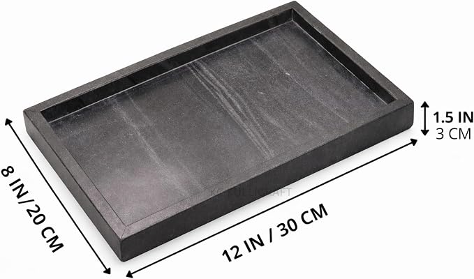 Natural Marble Tray, Black, 12" x 8", Rectangular | For Bathroom, Kitchen & Vanity Organizer, Desktop & Coffee Table Use, Stone Organizer
