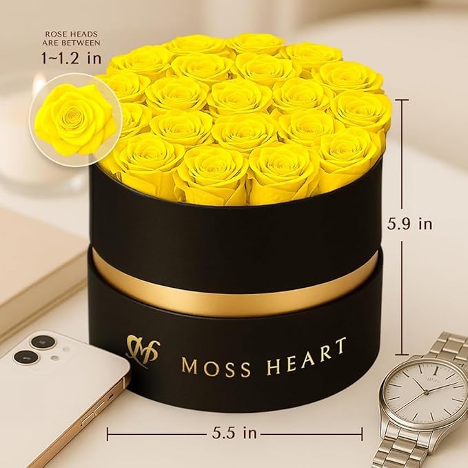 20 Mini Preserved Roses, Round Luxury Gift Box, Real Forever Roses Last 1+ Year, Premium Romantic Gift for Women, Wife, Girlfriend, Mother’s Day, Birthday, Anniversary, Valentine’s Day