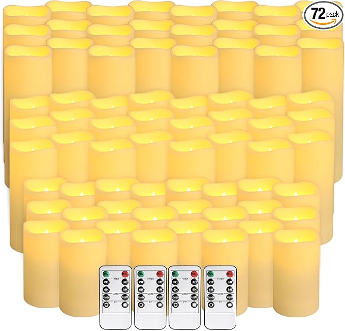 fclayvts 72-Pack LED Flameless Candles with Remote Control -Flickering Flameless Candles-Remote Timer Perfect for Wedding Parties, and Special Occasions(Three Sizes)