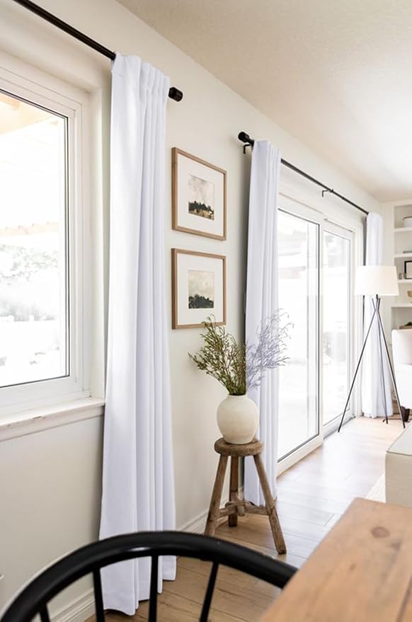 100% Blackout Shield Linen Blackout Curtains for Bedroom 45 Inches Long, Back Tab/Rod Pocket Living Room Drapes, Thermal Insulated Blackout Curtains 2 Panels Set, 42" W x 45" L, Bright White