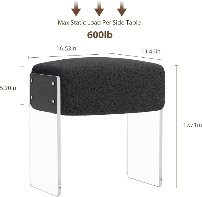 Vanity Stool Chair and Foot Rest -Modern Vanity Stool and Footstool with Wool and Acrylic Leg for Makeup Room, Living Room , Bedroom, Boucle Ottomans for Birthday, Christmas, Halloween, Easter Gifts