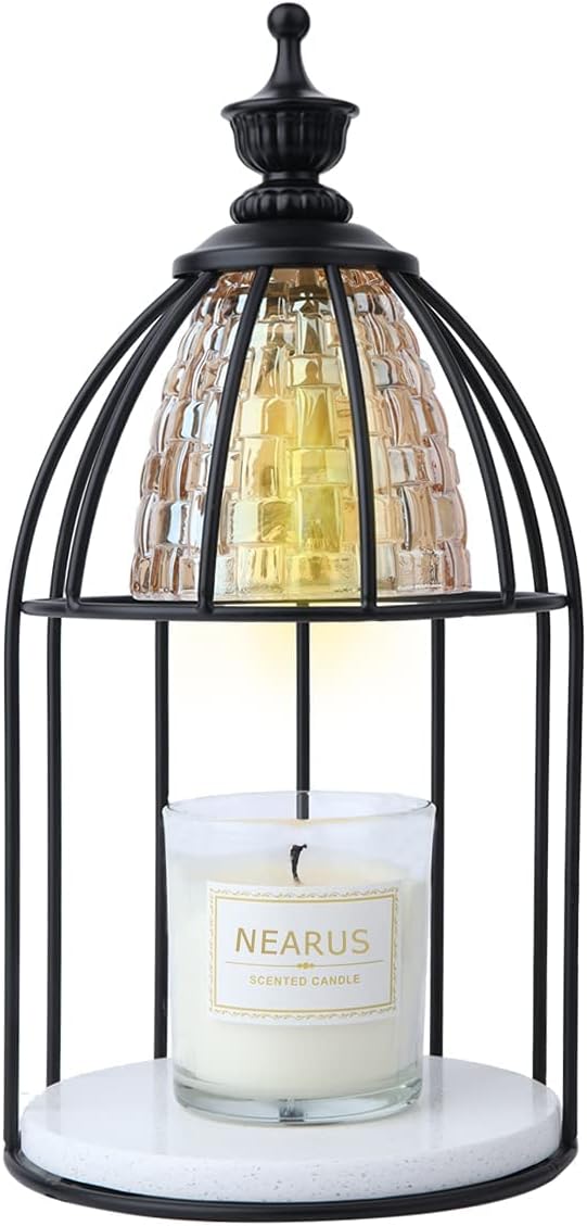 Candle Warmer Lamp, Auto Shut Off and Brightness Heat Level Control with Timer and Dimmable Switch, Top-Down Candle Melting with Marble Base and 2 Bulbs(Black)