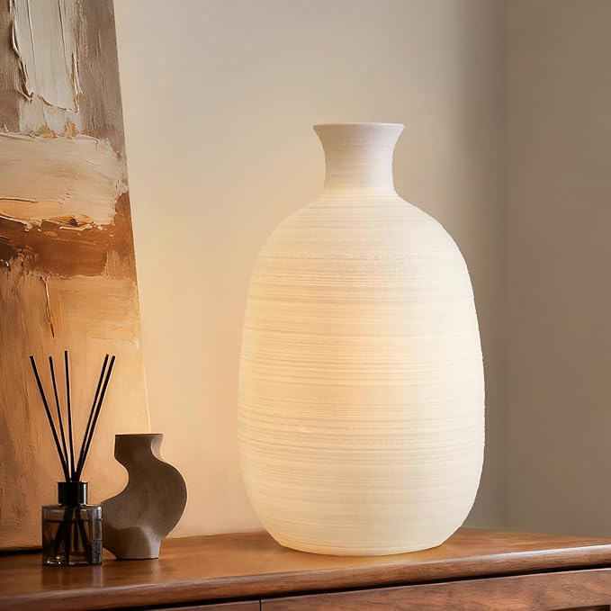RONDURE 10.4" Modern Ceramic Table Lamp, Fully Dimmable Bedside Lamp for Bedroom Living Room Nightstand, White Translucent Ceramic Shade, Warm Ambient Decorative Corded Lighting, Bulb Included