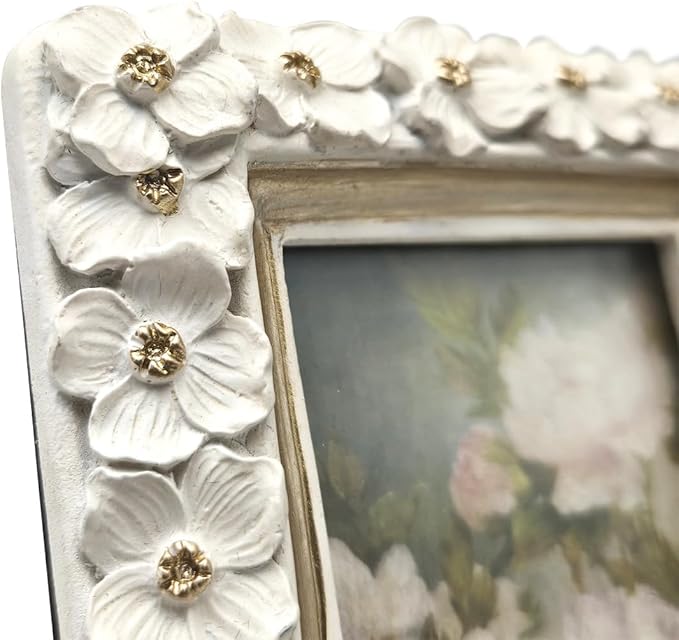 SYLVIA'S SHOP 2.5x3.5 Small Vintage Picture Frame, Mini Antique White Ornate Photo Frame, for Tabletop and Wall Display, Decorative Floral Design Retro Home Decor, Photo Gallery Art