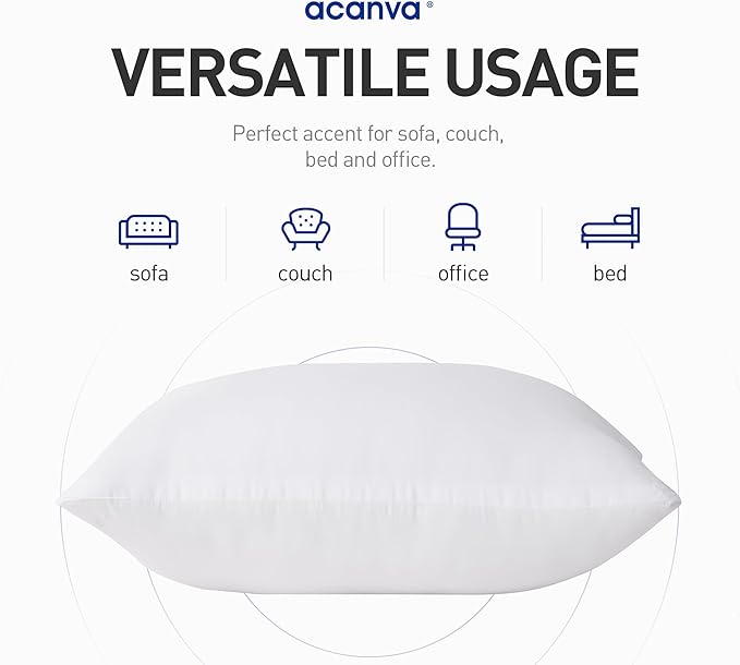 Acanva 28x28 Throw Pillow Inserts Pack of 2, Premium Polyester Fiber Fill Square Sham Stuffer Cushion for Sofa, Bed, Couch and Chair, Machine Washable, White