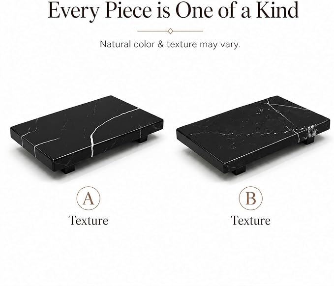 Small Black Marble Soap Dispenser Pedestal Tray 9.84 in | Stone Pedestal Tray for Bathroom Counter, Vanity Riser for Perfume, Jewelry, Candles and Dresser Decor