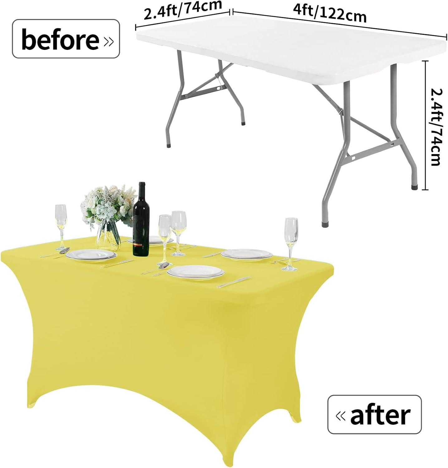 Spandex Table Cover for 4FT Table Universal Fitted Stretch Tablecloth for Party, Banquet, Wedding and Events-Yellow