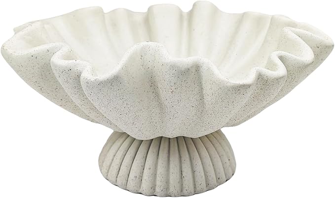 Decorative Bowl for Home Decor - Large Handmade Centerpiece Pedestal Bowl - 10" Key and Purse Wavy Shell Bowls - Scalloped Ruffle Coastal Coffee Table Bowls