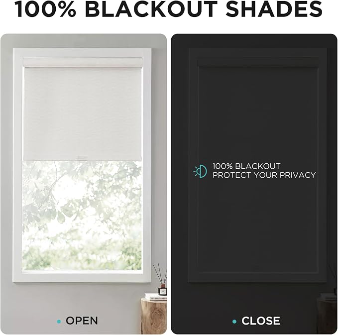 Joydeco Natural Woven Roller Shades for Indoor Windows, Cordless Blackout Blinds with Curved Valance, Thermal Insulated UV Protection Privacy Window Shades for Home and Office (Beige,26" W x 64" H)