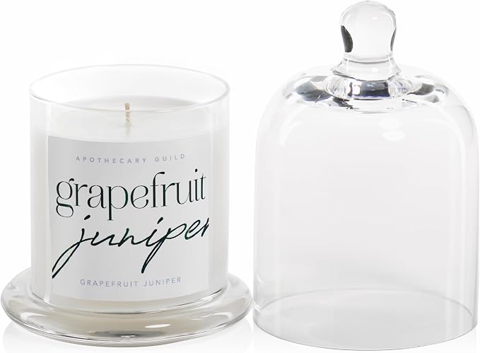 Zodax Apothecary Guild Scented Jar Candle with Glass Cloche, 10.19 oz- Grapefruit Juniper