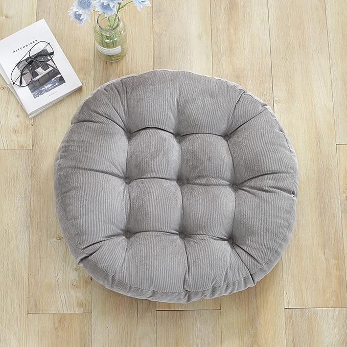 Tiita Patio Chair Cushions Round Seat Pillows Set of 2 Floor Pads 22" x 22" Throw Cushion for Indoor/Outdoor Furniture Sitting Living Room Garden, Grey