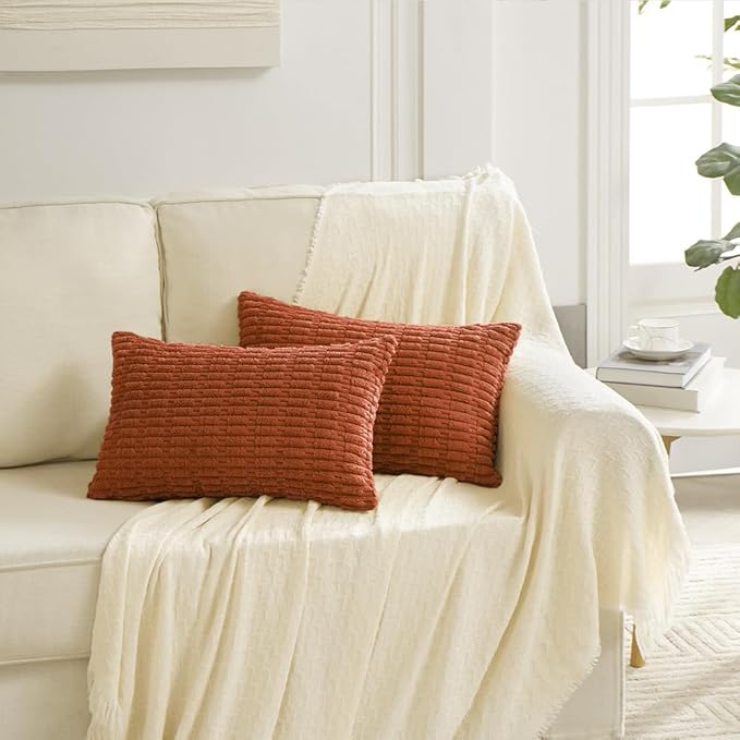 Fancy Homi 4 Packs Decorative Throw Pillow Covers for Living Room Couch Bed, Modern Farmhouse Boho Home Décor Accent Cushion Case, 24" x 14" (Pack of 4), Burnt Orange