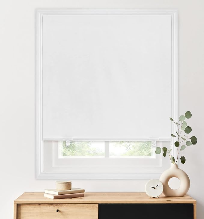 LazBlinds 100% Blackout Door Curtain, No Tools No Drill Cordless Blinds for Windows, Thermal Insulated UV Protection Privacy Window Curtains for French Door Front Door(26''W x 68''H, White, 1 Panel)
