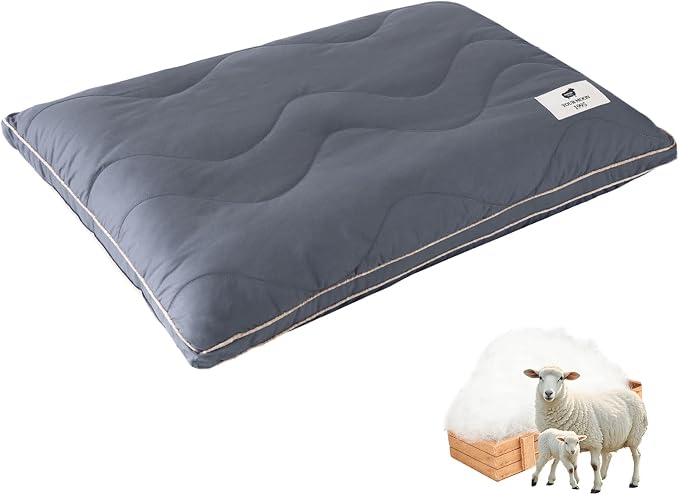 YOUR MOON Natural Wool Pillow King, Flat & Thin Wool Pillow for Sleeping, Low-Loft Bed Pillows for Back and Stomach Sleepers, Breathable Cotton Cover(Gray)