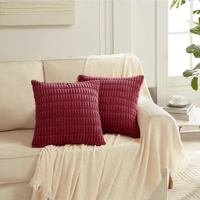 Fancy Homi 4 Packs Decorative Throw Pillow Covers for Living Room Couch Bed, Modern Farmhouse Boho Home Décor Accent Cushion Case, 18" x 18" (Pack of 4), Burgundy