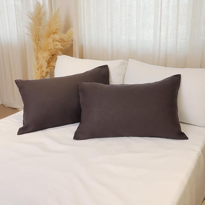 Linen Pillow Cases King Size Set of 2,100% French Linen Pillowcase Soft Breathable Envelope Pillow Cover Home Decor Gift for Women(Seal Brown,20x40)