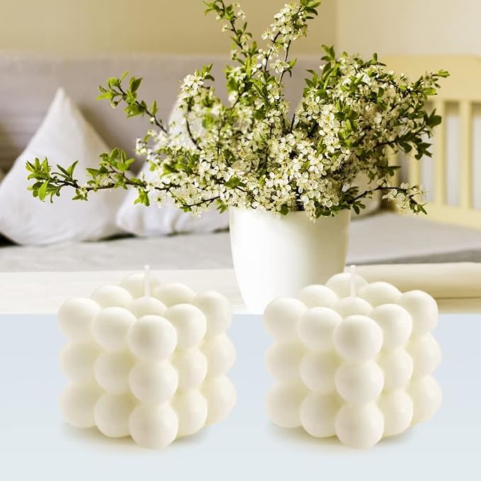 2PCS Bubble Candle Room Decor - Vanilla Scented Gifts for Women, Danish Pastel Bubble Cube Candles, Aesthetic Shelf Decor & Trendy Home Office Decorative Candles