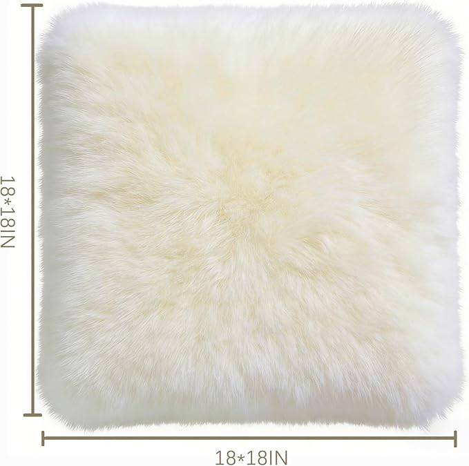Real Natural Wool Chair Cushion Non-Slip Comfortable Genuine Sheepskin Seat Pad for Sofa Restaurant Car Seat Office Chair Pads(18x18 Inch,1 Pcs,Cream White)