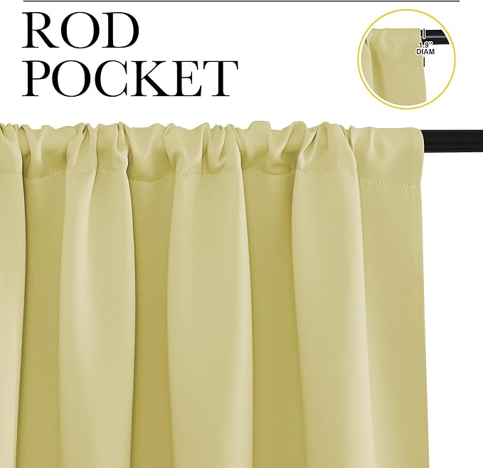 NICETOWN RV Blackout Curtains for Camper Windows, Paler Yellow, 42" x 36", Set of 2, Kitchen Curtains, Short Blackout Drapes, Thermal Insulated Rod Pocket Window Treatment Draperies for Nursery