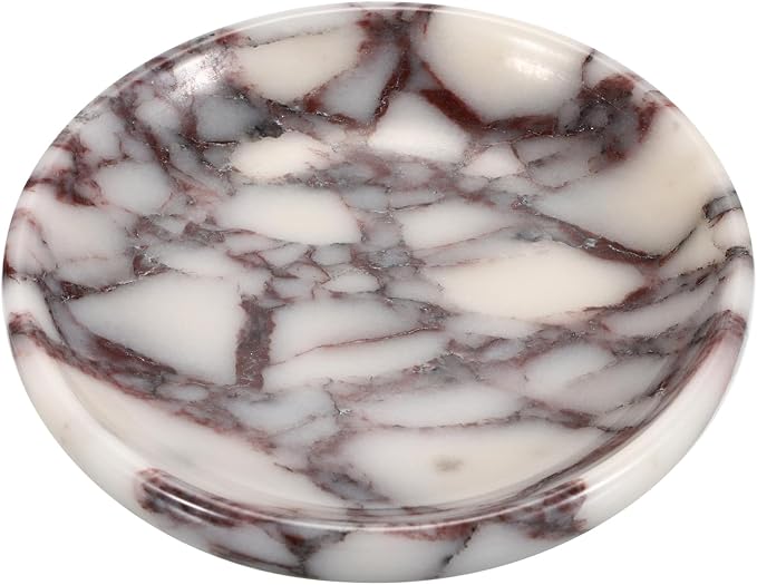 Small Round Key Bowl for Entryway Table - 5.5" Natural Marble Jewelry Dish Tray Decorative Key Plate Holder Catch All Bowl for Earring Necklace Ring Holder for Bathroom