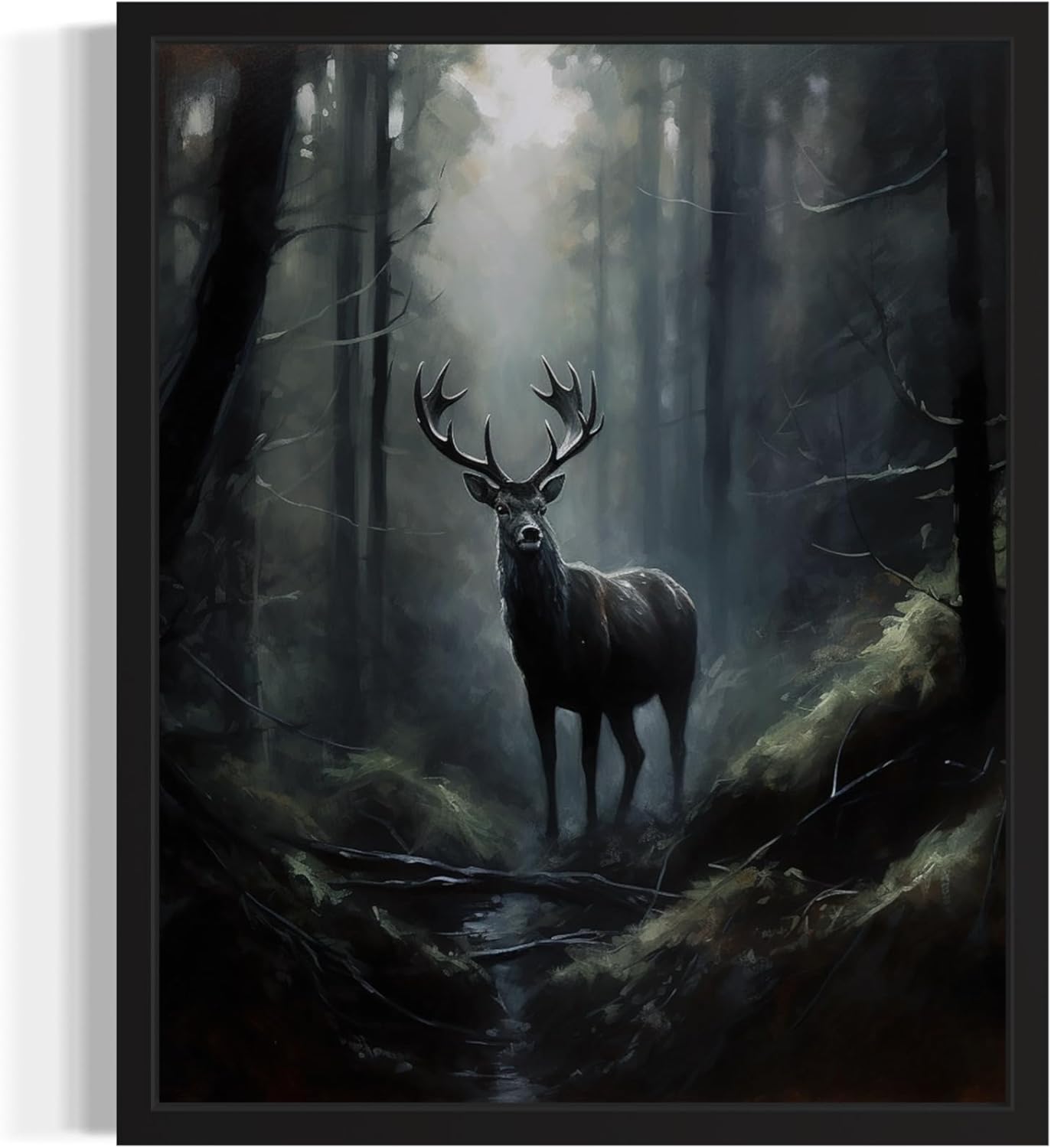 Deer in Forest Poster Art Print, Halloween Scary Vintage Wall Art Academia Spooky Painting Decoration for Horror Prints, Gothic Posters Bedroom Decor 89 (Deer in Forest, 8 x 10 inches, Unframed)