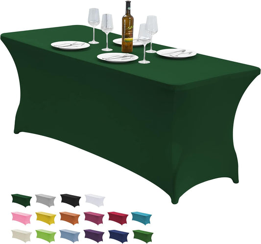 CWK 4FT Waterproof Stretch Spandex Table Cover for Rectangular Tables - Elastic Fitted Tablecloth for Folding Tables,Wrinkle Resistant Table Cloth for Parties,Weddings,Banquets&Events(Blackish Green)