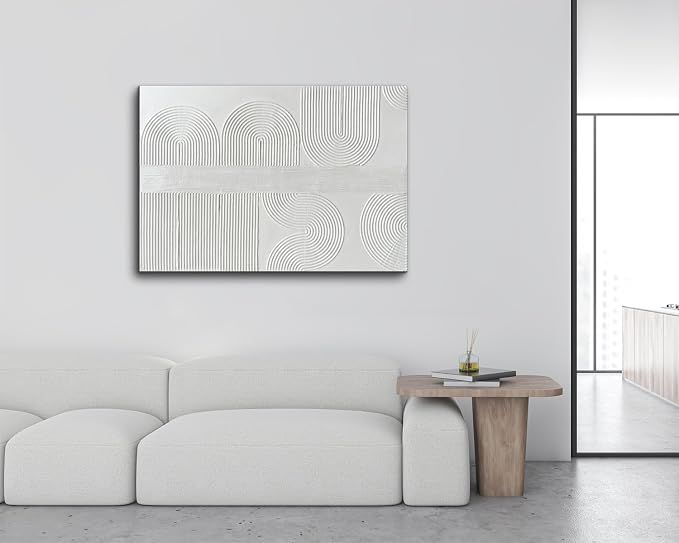 Creespi White Textured Wall Art - Hand Painted Abstract Oil Painting On Canvas 28x40 inch,Large Modern Minimalist 3D Art Painting for Wall Decor