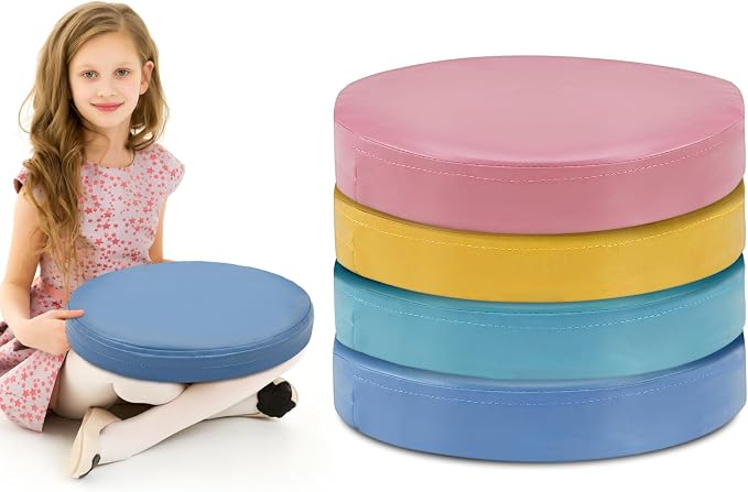 Juexica 4 Pcs Extra Thick Flexible Seating Floor Cushions Assorted Colored Pillow Floor Cushions for Classroom Soft Flexible Seating for Learning Sitting Office School Chair (Mixed Colors,Round)