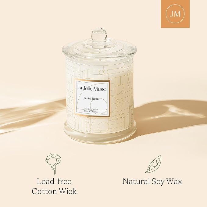 LA JOLIE MUSE Scented Candles, Santal Rosé Candles Gifts for Women, Rose Candles Luxury Jar Candle for Mothers Day Home Scented Large Natural Soy Wax Candles 70 Hours Long Burning 10 oz