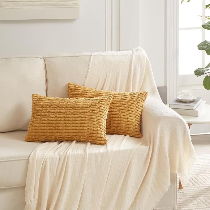 Fancy Homi 4 Packs Decorative Throw Pillow Covers for Living Room Couch Bed, Modern Farmhouse Boho Home Décor Accent Cushion Case, 24" x 12" (Pack of 4), Mustard Yellow