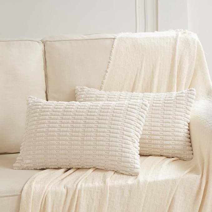 Fancy Homi 4 Packs Decorative Throw Pillow Covers for Living Room Couch Bed, Modern Farmhouse Boho Home Décor Accent Cushion Case, 24" x 12" (Pack of 4), Cream