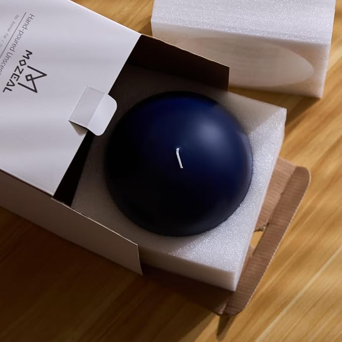 MOZEAL Hand-Poured, 6 Inch Navy Blue Large Round Ball Candles - Elegant Navy Blue Round Pillar Candles, Dripless, Unscented, Smokeless, Ideal for Formal Events.