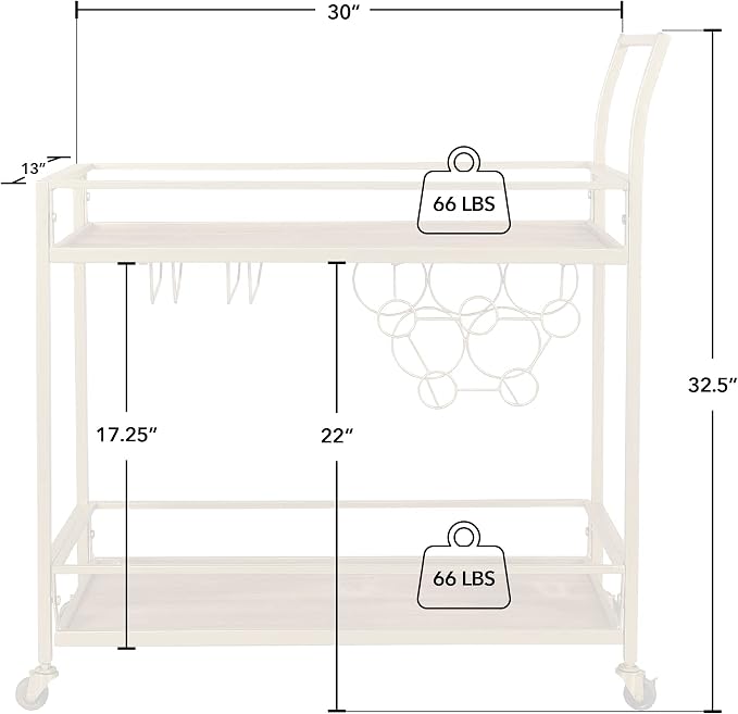 FirsTime & Co. Gold and Brown Francesca Bar Cart, 2 Tier Mobile Mini Bar, Kitchen Serving Cart and Coffee Station with Storage for Wine and Glasses, Metal and Wood, Modern