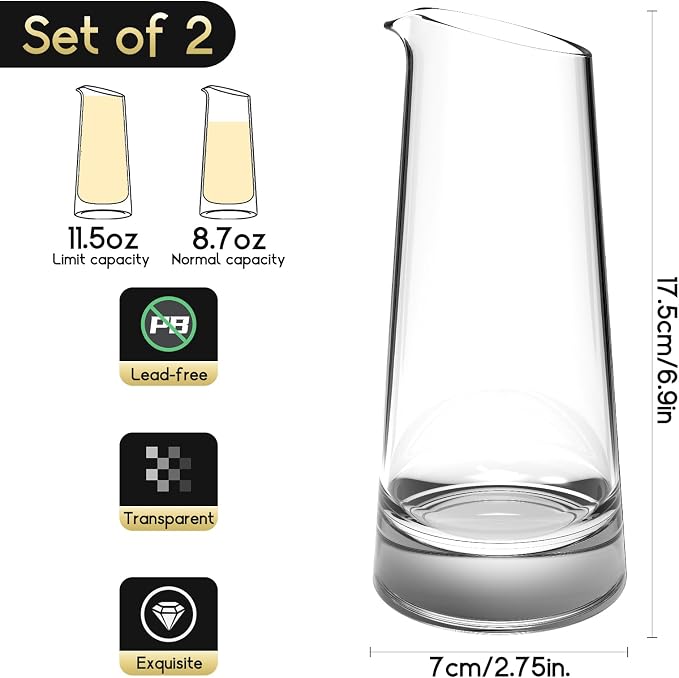 NUTRIUPS 11 oz Hand-blown Mini Carafe, Individual Glass Wine Carafe for Single Serving, Set of 2