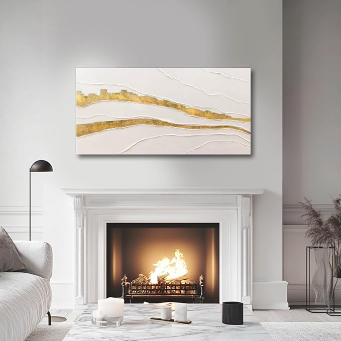 VAYIMDH Minimalist Wall Decor Line Art Gold Modern Wall Art Abstract Green White Textured Artwork for Living Room Dining Room Bedroom Picture 24x48 Inch