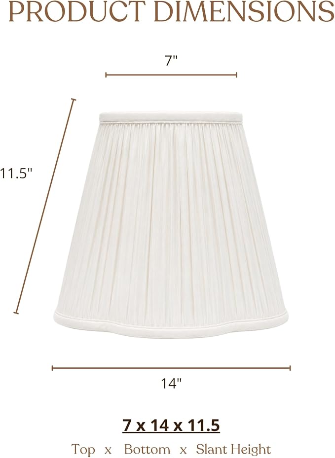Royal Designs, Inc. BS-754-14WH-2 Bottom Scallop Gather Pleat Basic Lamp Shade, 7 x 14 x 11.5, White, 2-Pack