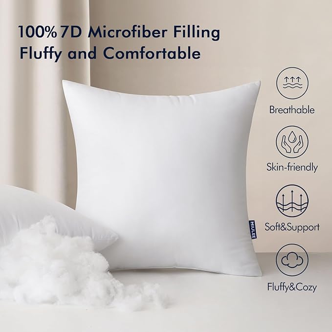 MIULEE Pack of 2 24x24 Inch Outdoor Pillow Inserts Waterproof Decorative Throw Pillow Insert, Square Lumbar Garden Pillow Form for Patio Sofa Couch