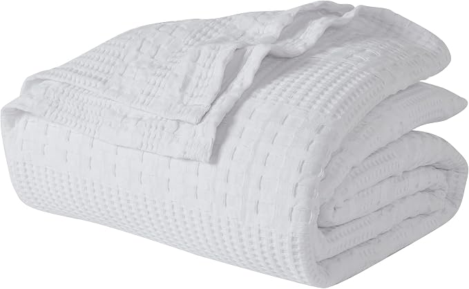 VHC Brands 100% Cotton Waffle Weave King Blanket 108"x90", Decorative Lightweight Spring and Summer Throw Blanket, Bedroom Decor for Bed, Couch, or Sofa, White