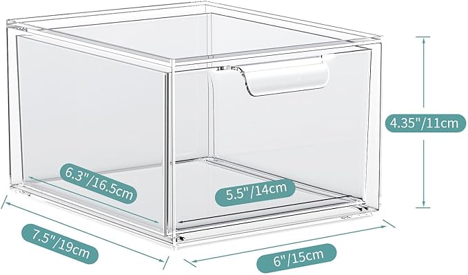 SpaceHacks 4 Pack Stackable Makeup Organizer and Storage, Acrylic Organizers，Clear Plastic Storage Drawer with Handles for Vanity, Undersink, Kitchen Cabinets, Pantry