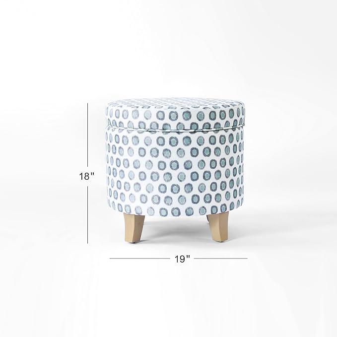 HomePop 19" Round Storage Ottoman - Green Medallion Ikat Print