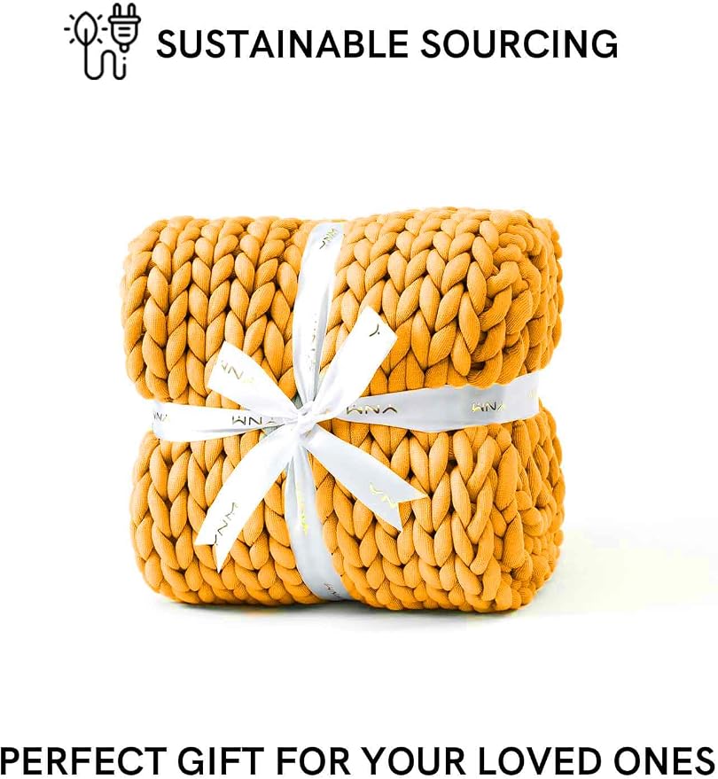 YnM Chunky Throw Blanket, Medium-Weight, Hand Knitted, Skin Friendly, Ventilated and Breathable, Machine Washable, Home Décor Piece for Couch, Sofa and Bed (Yellow Fusion, 40x50 Inch)
